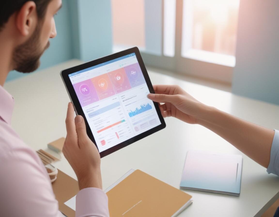 Collaboratrice PME utilisant un ERP sur tablette